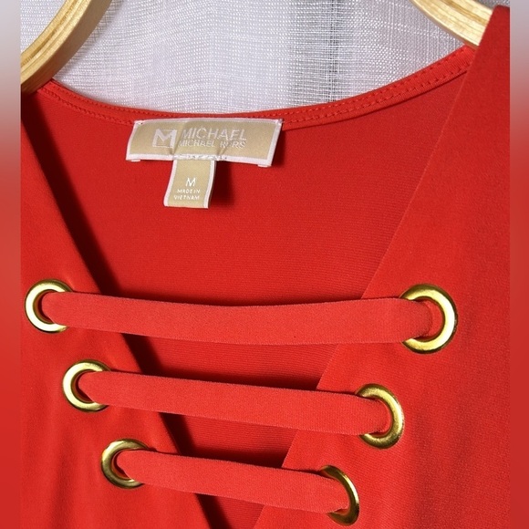 Micheal Kors,blouse,Tulip sleeve ,cut out,metal logo blouse in coral color.EC - Picture 6 of 15